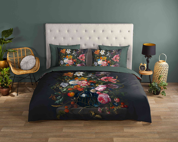 Renforce Bettwäsche Deja - Baumwolle - Schwarz / Grün - 240 x 200/220 cm + 2 Kissen 70 x 40 cm