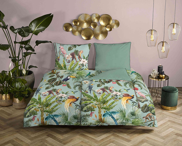 Renforce Bettwäsche Ignadi - Bio-Baumwolle/Satin - Grün - 135 x 200 cm + Kissen 80 x 80 cm