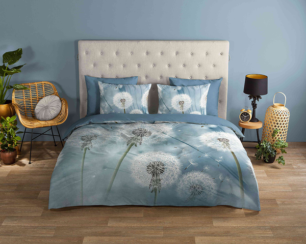 Renforce Bettwäsche Wishfull - Baumwolle - Blau - 240 x 200/220 cm + 2 Kissen 70 x 40 cm