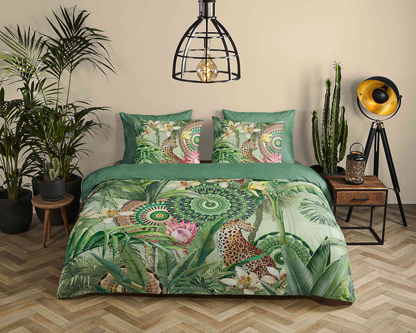 Renforce Bettwäsche Abhita - Baumwolle/Satin - Grün - 200 x 200 cm + 2 Kissen 70 x 60 cm