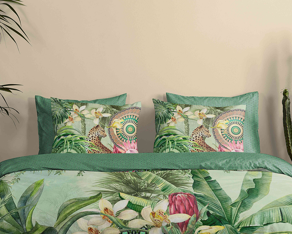 Renforce Bettwäsche Abhita - Baumwolle/Satin - Grün - 200 x 200 cm + 2 Kissen 70 x 60 cm