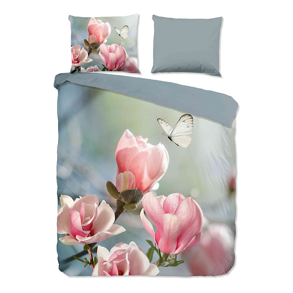 Renforce Bettwäsche Close - Baumwolle - Grau / Pink - 240 x 200/220 cm + 2 Kissen 70 x 40 cm