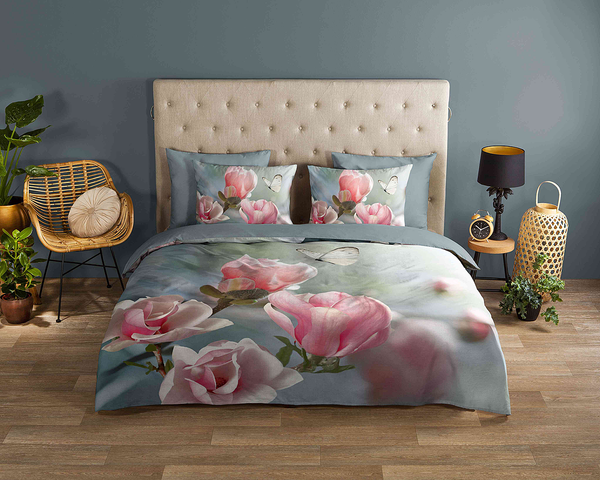 Renforce Bettwäsche Close - Baumwolle - Grau / Pink - 240 x 200/220 cm + 2 Kissen 70 x 40 cm