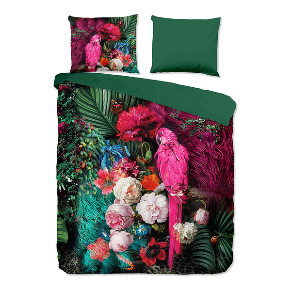 Microfaser Bettwäsche Bohem - Microfaser - Grün / Pink - 240 x 200/220 cm + 2 Kissen 70 x 40 cm