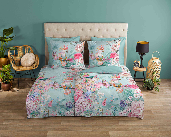 Renforce Bettwäsche Emma - Baumwolle - Aqua - 135 x 200 cm + Kissen 80 x 80 cm