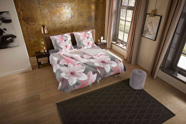 Microfaser Bettwäsche Magna - Microfaser - Grau / Pink - 135 x 200 cm + Kissen 80 x 80 cm