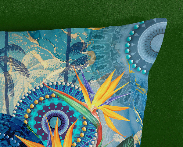 Renforce Bettwäsche Novia - Baumwolle/Satin - Blau / Gelb - 135 x 200 cm + Kissen 80 x 80 cm