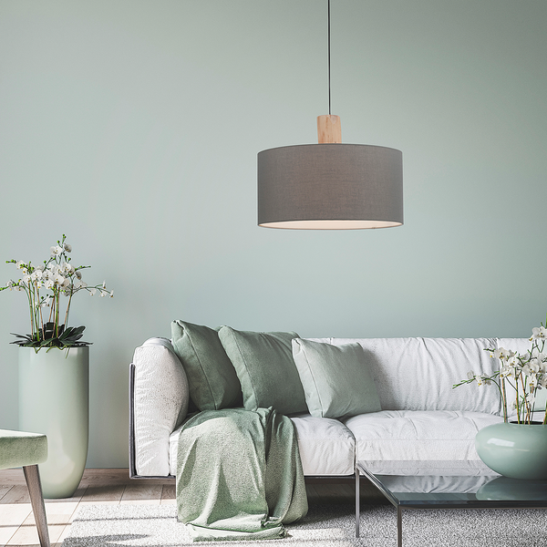 Pendelleuchte Linen - Leinen / Eisen - 1-flammig - Grau