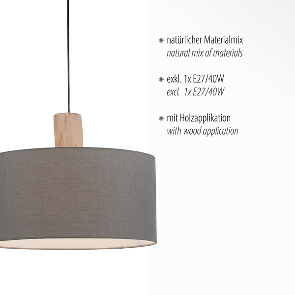 Pendelleuchte Linen - Leinen / Eisen - 1-flammig - Grau