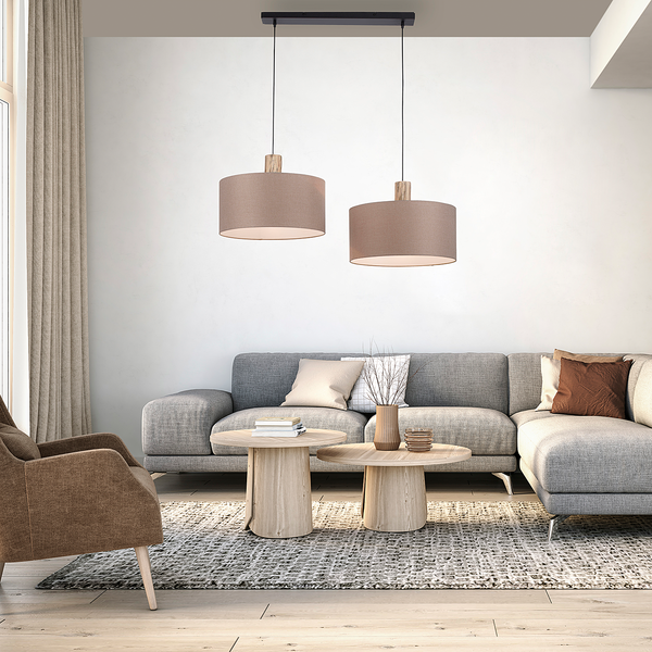 Pendelleuchte Linen - Leinen / Eisen - 2-flammig - Braun
