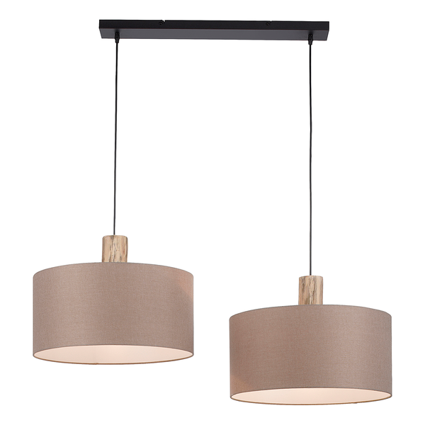 Pendelleuchte Linen - Leinen / Eisen - 2-flammig - Braun