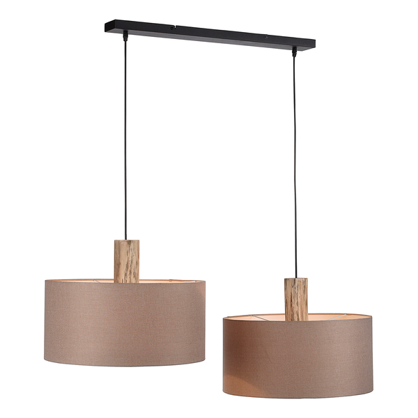 Pendelleuchte Linen - Leinen / Eisen - 2-flammig - Braun
