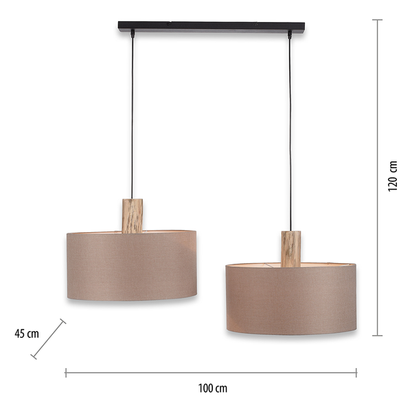 Pendelleuchte Linen - Leinen / Eisen - 2-flammig - Braun