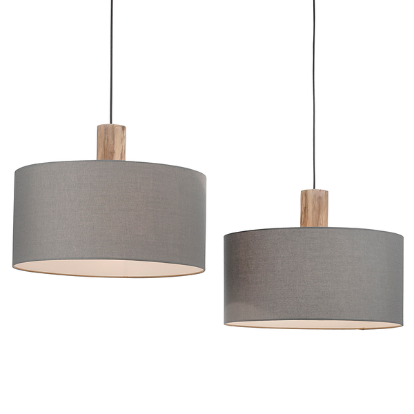 Pendelleuchte Linen - Leinen / Eisen - 2-flammig - Grau