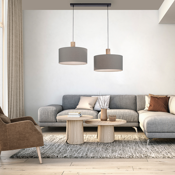 Pendelleuchte Linen - Leinen / Eisen - 2-flammig - Grau