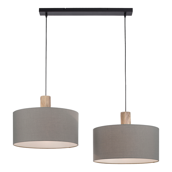 Pendelleuchte Linen - Leinen / Eisen - 2-flammig - Grau