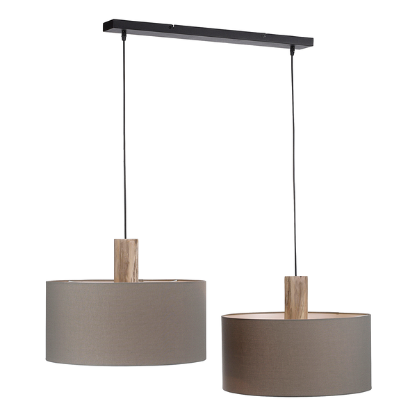 Pendelleuchte Linen - Leinen / Eisen - 2-flammig - Grau