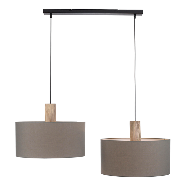 Pendelleuchte Linen - Leinen / Eisen - 2-flammig - Grau