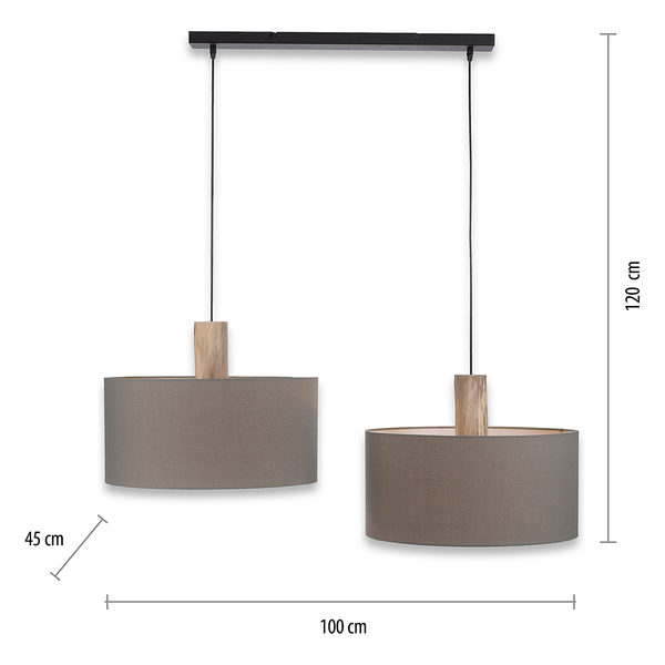 Pendelleuchte Linen - Leinen / Eisen - 2-flammig - Grau