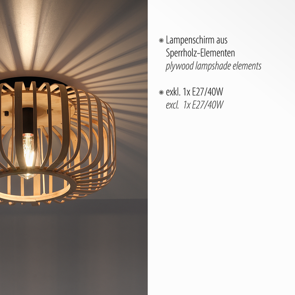 Deckenleuchte Racoon Typ B - Bambus massiv / Eisen - 1-flammig - Durchmesser: 42 cm
