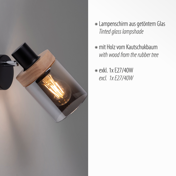 Wandleuchte Pasqual - Rauchglas / Eisen - Flammenanzahl: 1