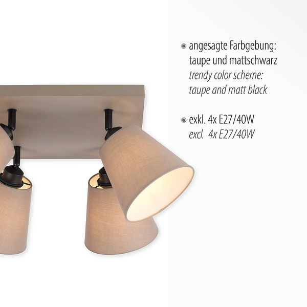 Deckenleuchte Riala - Baumwollstoff - 4-flammig - Flammenanzahl: 4