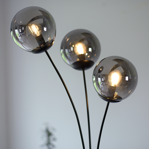 Stehleuchte Big Widow - Rauchglas / Eisen - 3-flammig