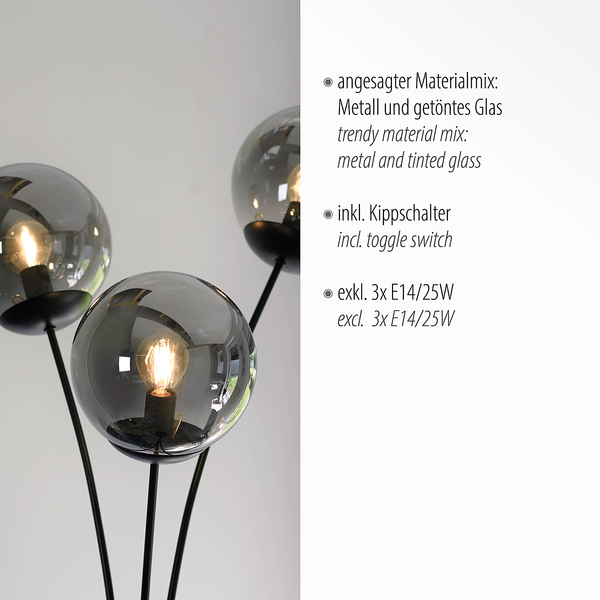 Stehleuchte Big Widow - Rauchglas / Eisen - 3-flammig
