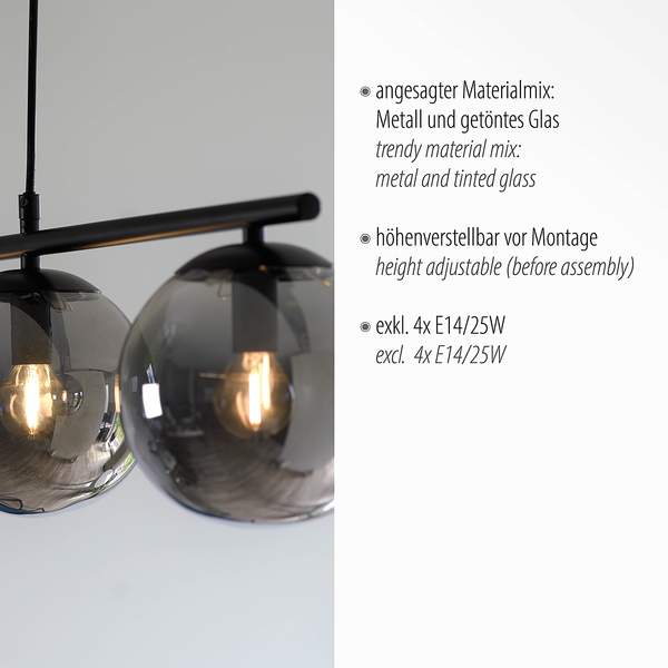 Pendelleuchte Big Widow - Rauchglas / Eisen - 4-flammig