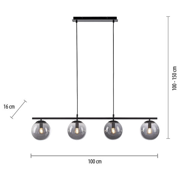 Pendelleuchte Big Widow - Rauchglas / Eisen - 4-flammig