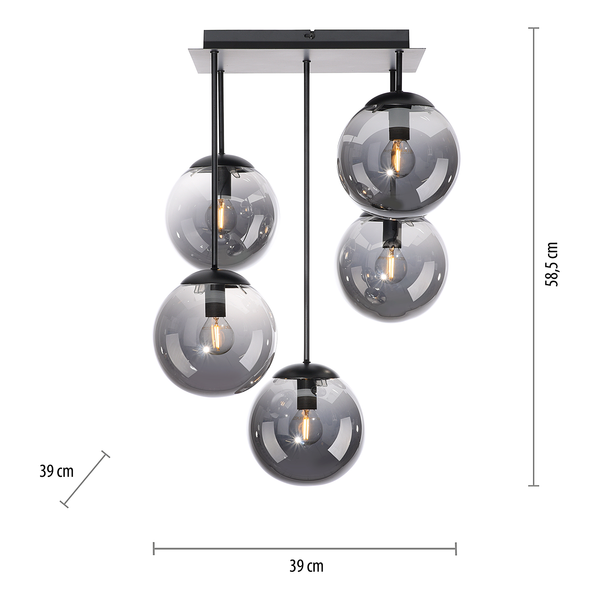 Deckenleuchte Big Widow - Rauchglas / Eisen - 5-flammig
