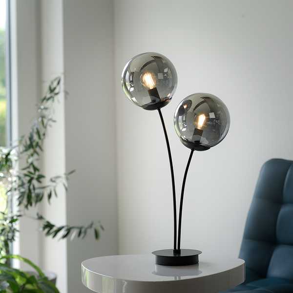 Tischleuchte Big Widow - Rauchglas / Eisen - 2-flammig