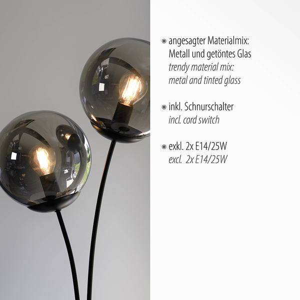 Tischleuchte Big Widow - Rauchglas / Eisen - 2-flammig
