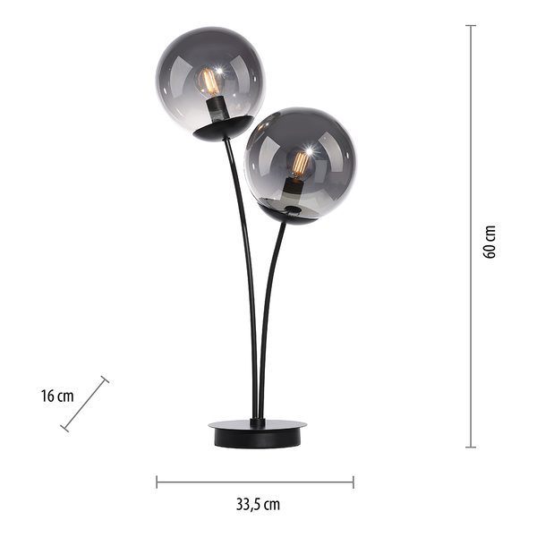 Tischleuchte Big Widow - Rauchglas / Eisen - 2-flammig