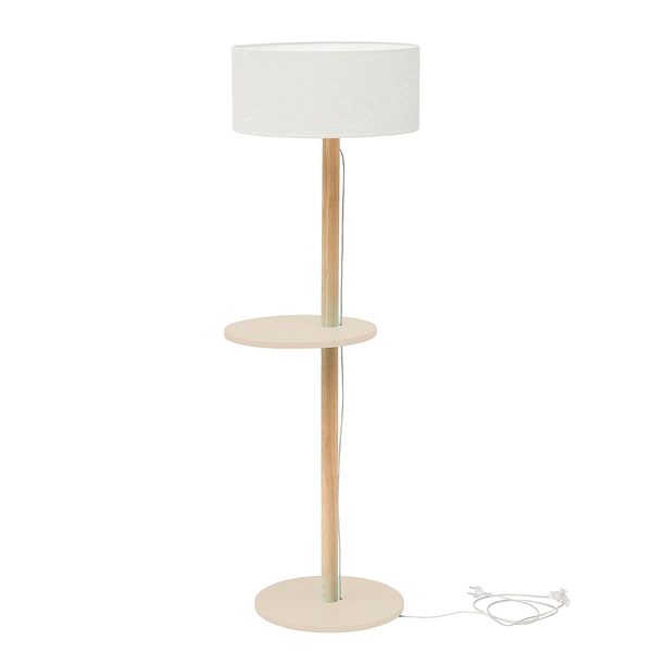 Stehleuchte Ufo Weiß - Esche Teilmassiv - Beige