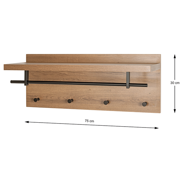 Wandgarderobe Dunnet 75 cm - Eiche Dekor / Schwarz