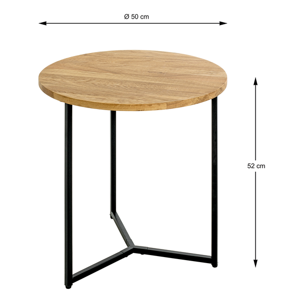 Beistelltisch Northfield Rund - Eiche massiv / Metall - Eiche / Schwarz