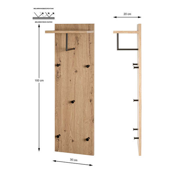 Garderobenpaneel Dunnet 100 cm - Wildeiche Dekor