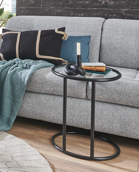 Beistelltisch Stain - Sicherheitsglas / Metall - Schwarz