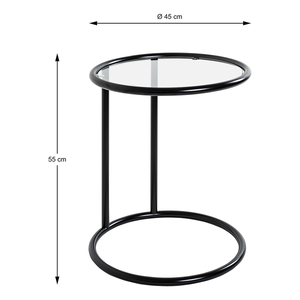 Beistelltisch Stain - Sicherheitsglas / Metall - Schwarz