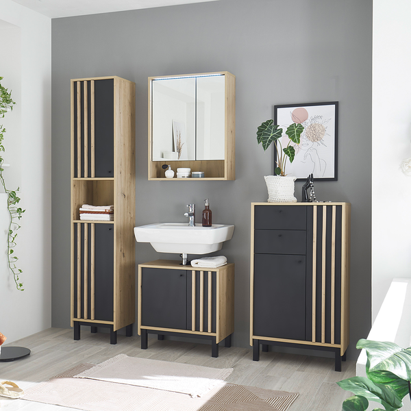 Midischrank Nomi - Schwarz / Eiche Artisan Dekor