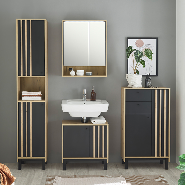 Midischrank Nomi - Schwarz / Eiche Artisan Dekor