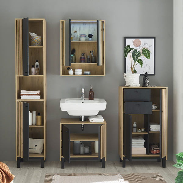 Midischrank Nomi - Schwarz / Eiche Artisan Dekor