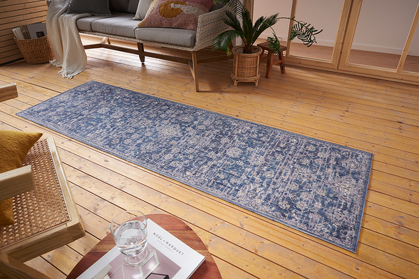 In - und Outdoor Teppich Alexandria - Polypropylen - Blau / Weiß - 80 x 200 cm