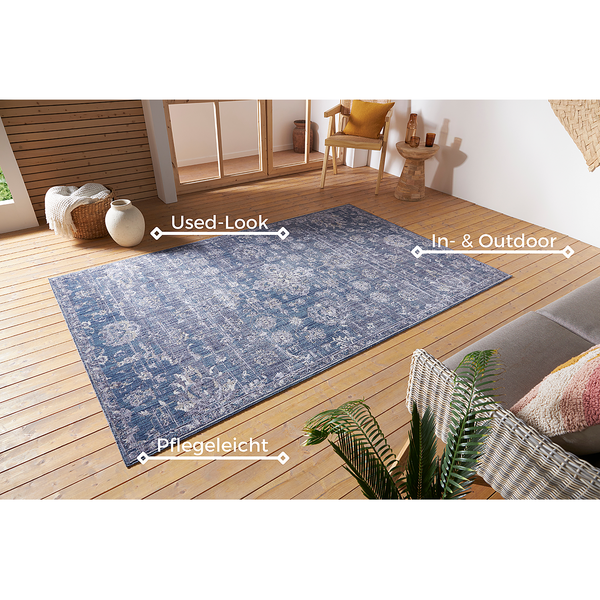 In - und Outdoor Teppich Alexandria - Polypropylen - Blau / Weiß - 80 x 200 cm