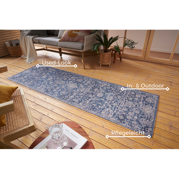 In - und Outdoor Teppich Alexandria - Polypropylen - Blau / Weiß - 80 x 200 cm