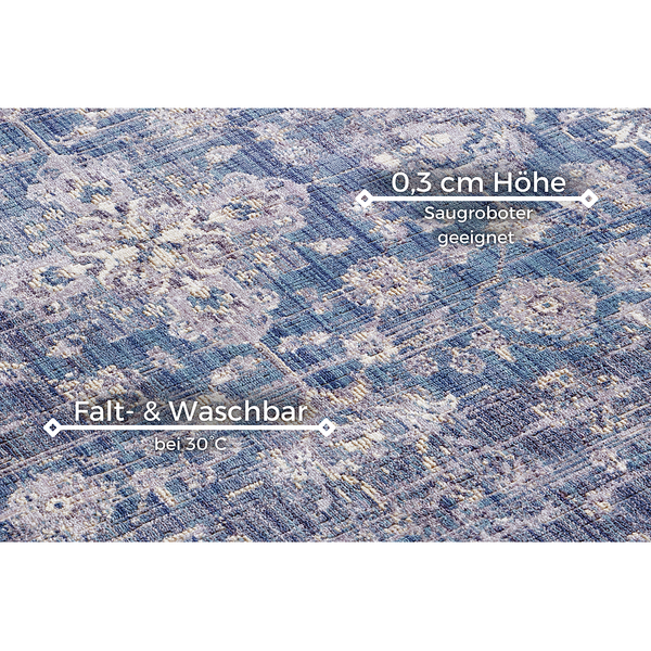 In - und Outdoor Teppich Alexandria - Polypropylen - Blau / Weiß - 80 x 200 cm