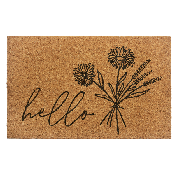 Kokos Fußmatte Hello & Flowers - Kokos - Braun / Schwarz