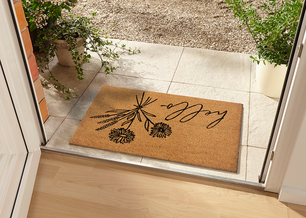 Kokos Fußmatte Hello & Flowers - Kokos - Braun / Schwarz
