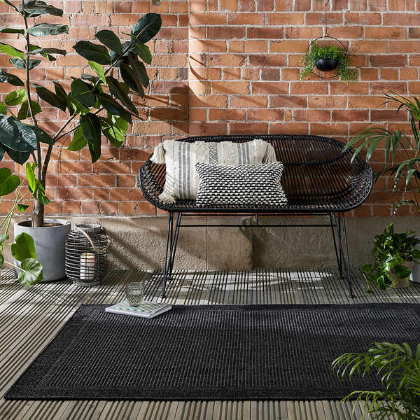 Outdoor-Teppich Weave - Polypropylen - Anthrazit - 80 x 150 cm - Anthrazit - 80 x 150 cm
